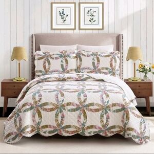 Modern Heirloom 3pc Full/Queen Dahila Chain Quilt Bedding Set